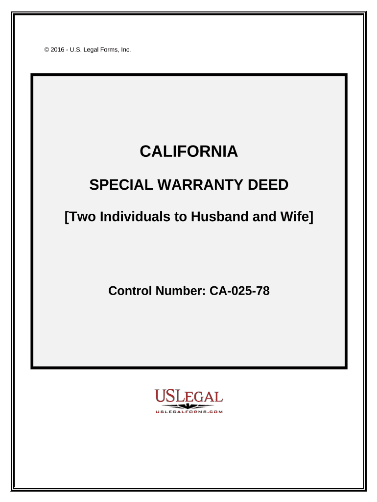 Special Warranty Deed Two Individuals to Husband and Wife California  Form
