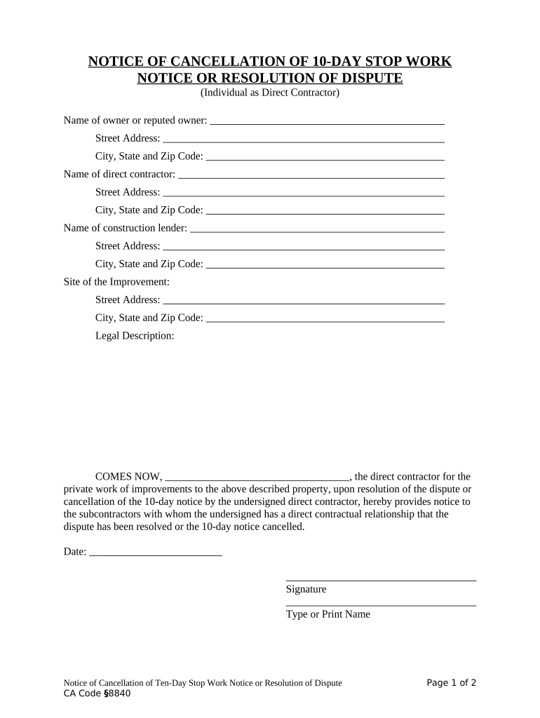 California Cancellation Contract  Form