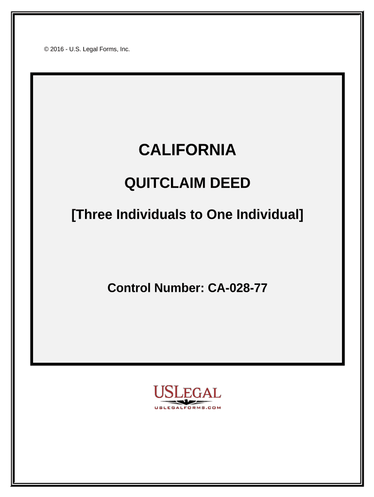 Quitclaim Deed Three Individuals to One Individual California  Form