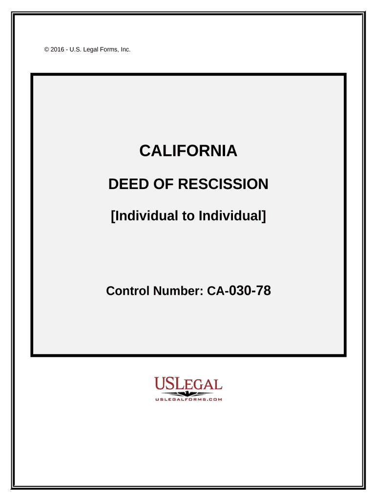 Deed of Rescission Individual to Individual California  Form