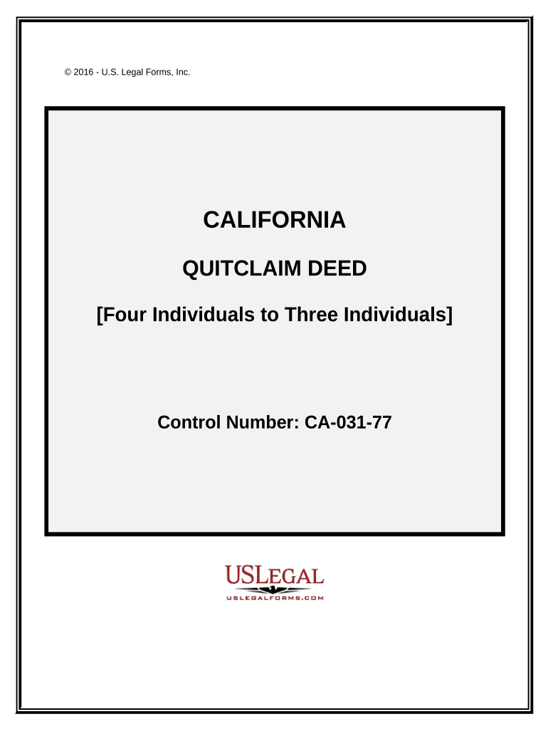 Quitclaim Deed Four Individuals to Three Individuals California  Form