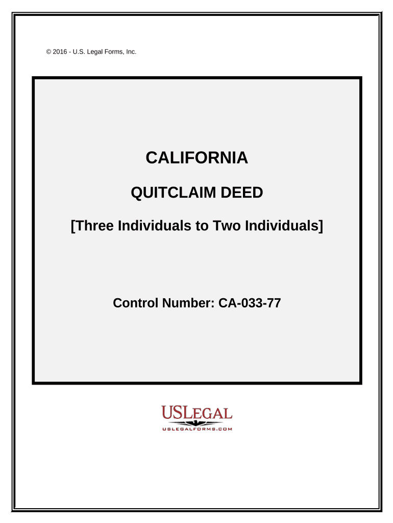 Quitclaim Deed Three Individuals to Two Individuals California  Form