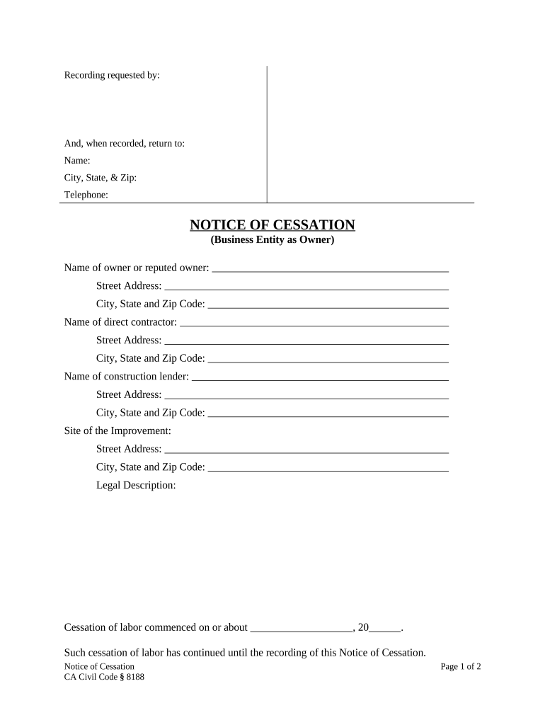 Notice Cessation  Form