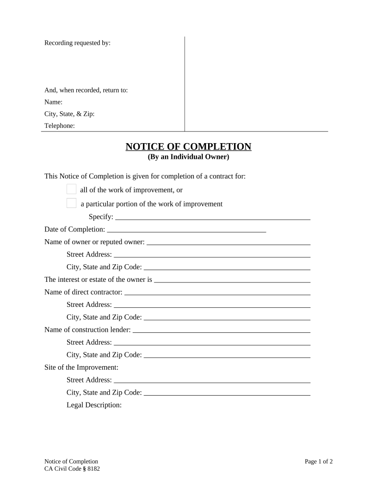 California Completion Form