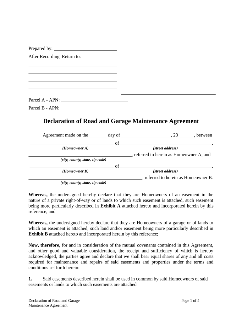 California Road Agreement  Form