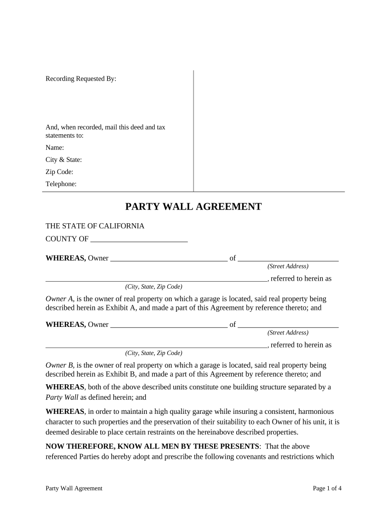 Party Wall Agreement Template  Form