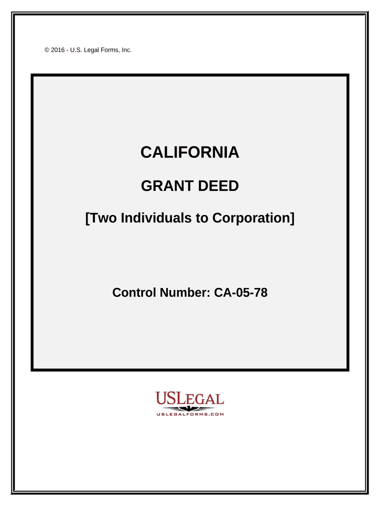Grant Deed from Two Individuals to Corporation California  Form