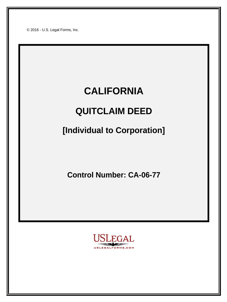 Quitclaim Deed from Individual to Corporation California  Form