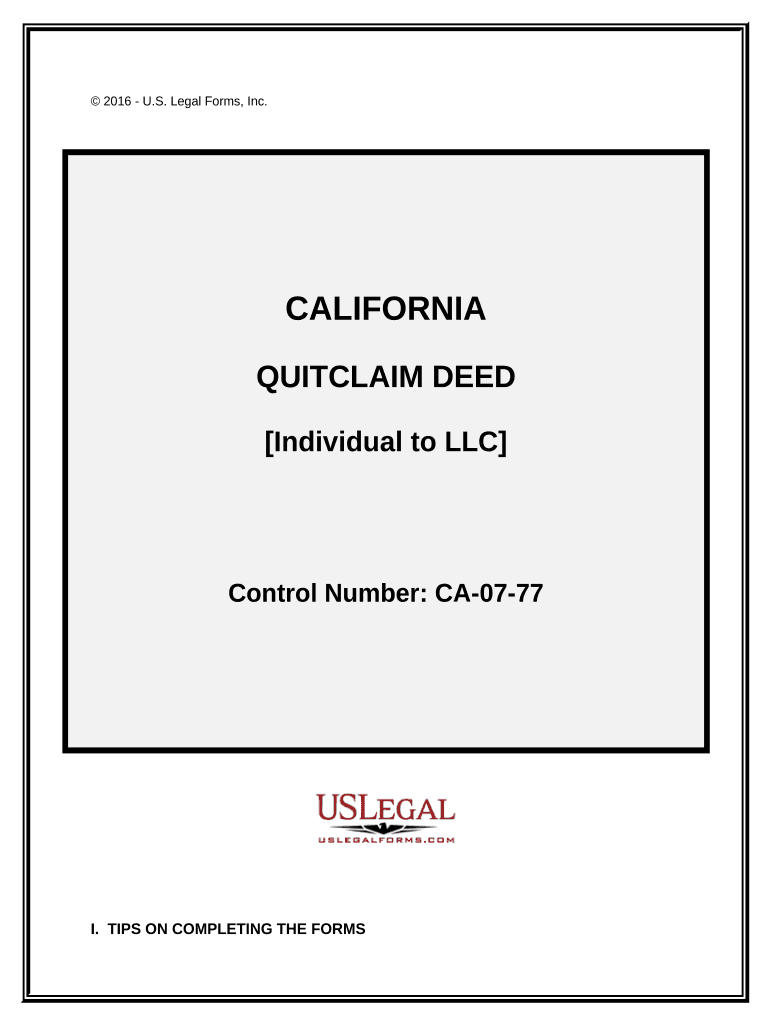 Quitclaim Deed from Individual to LLC California  Form