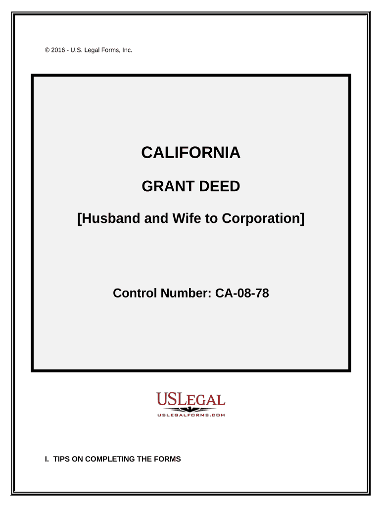 Grant Deed from Husband and Wife to Corporation California  Form