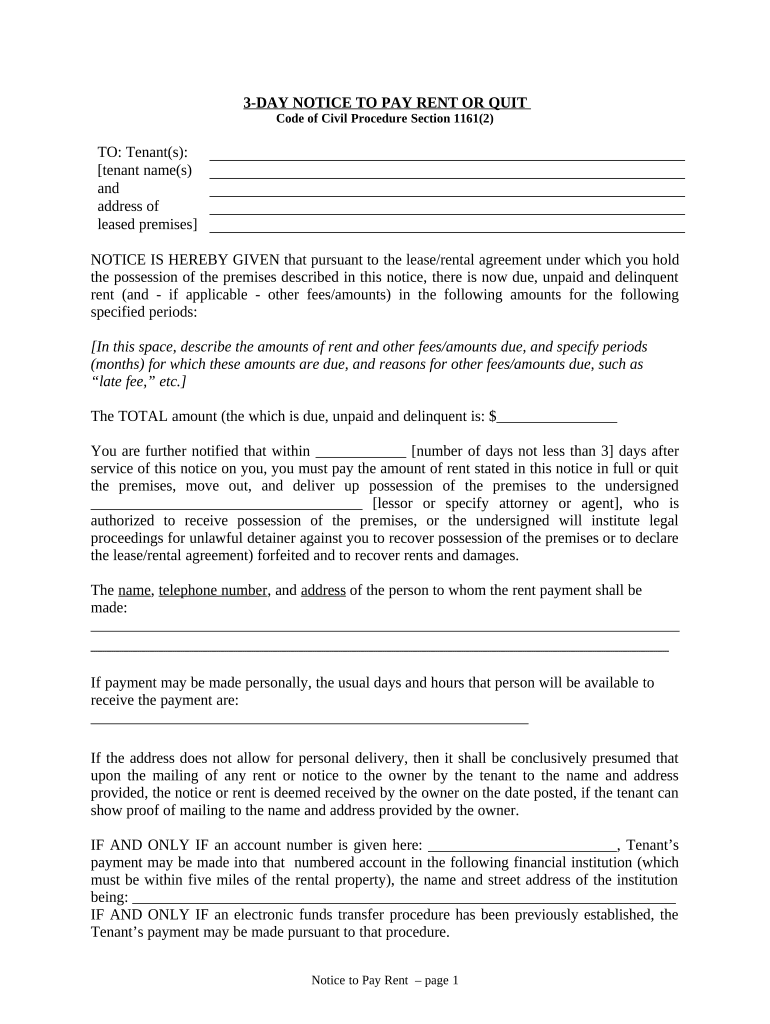 California 3 Day Pay Quit  Form