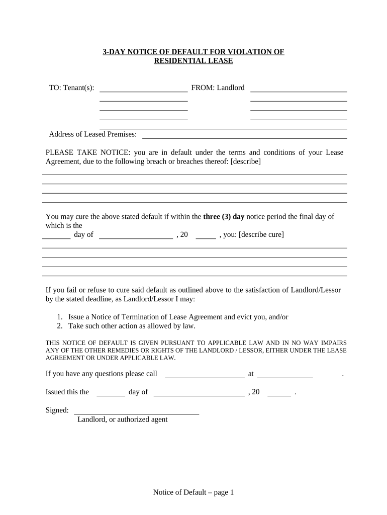 3 Day Violation  Form