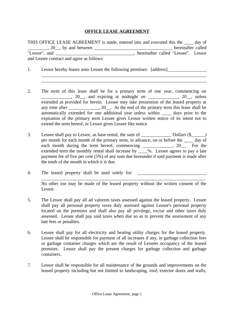 Office Lease Agreement California  Form