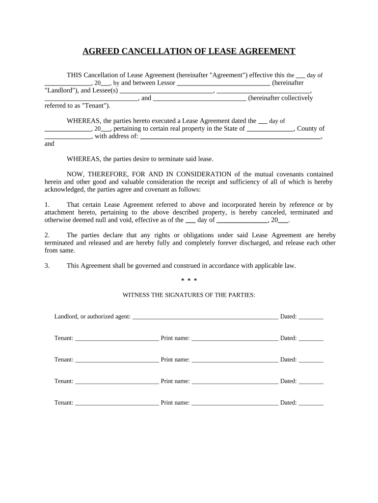 Cancellation Lease Agreement  Form