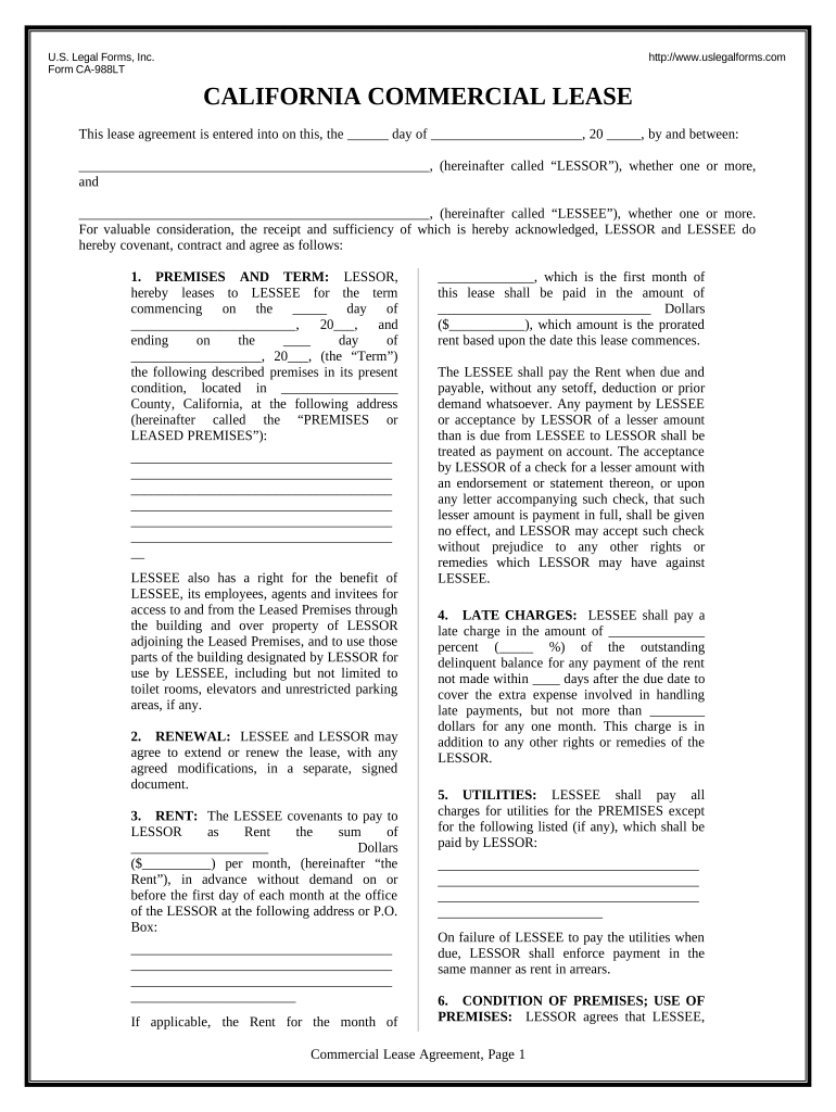 Commercial Lease Form Agreement