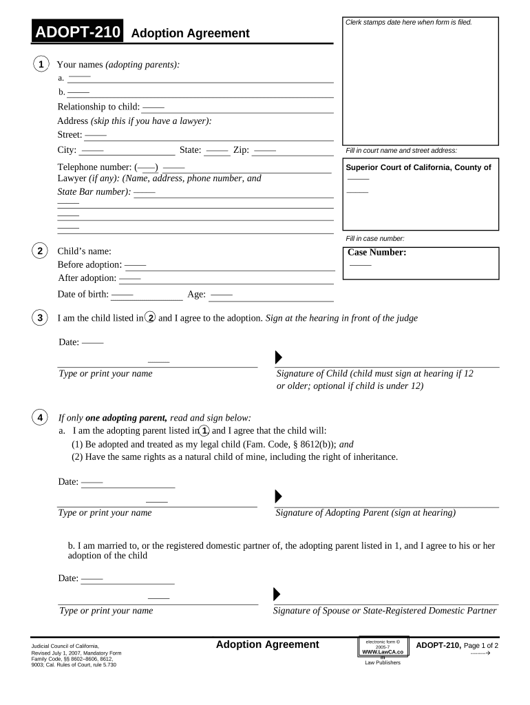 California Adoption Agreement  Form