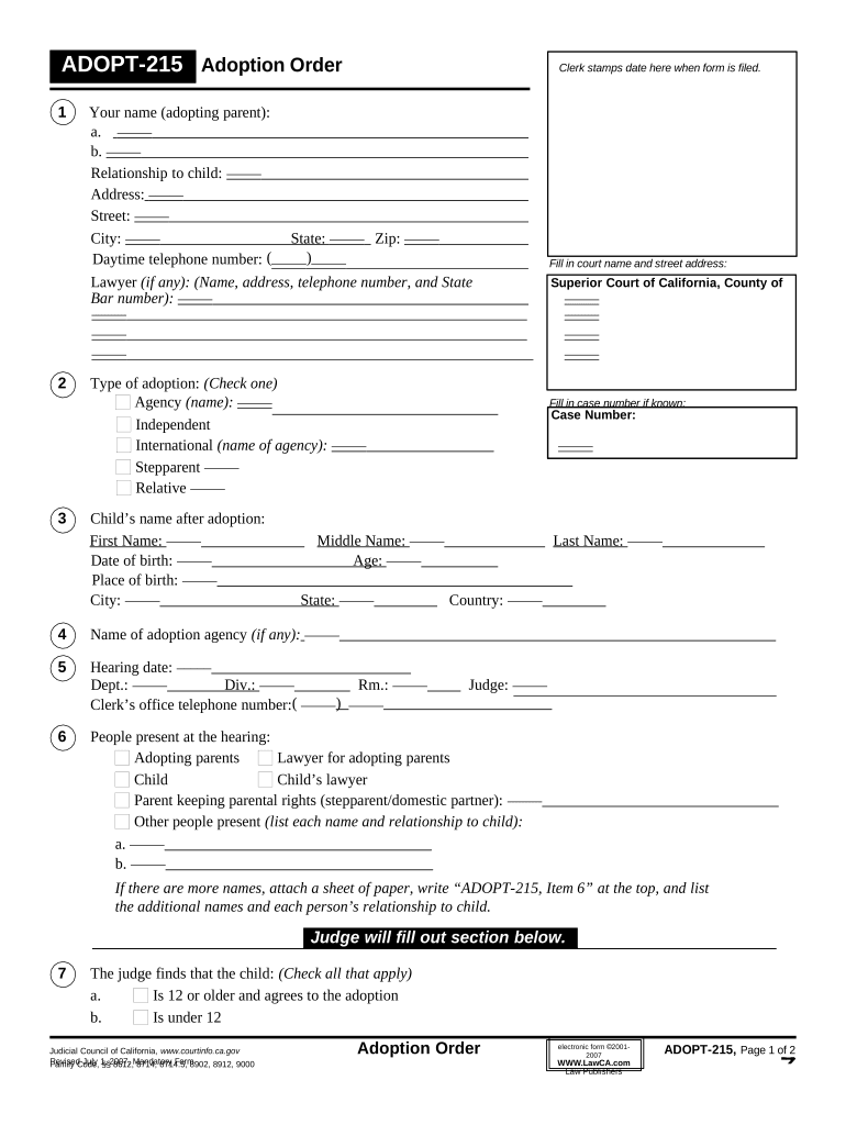 Adoption Order California  Form