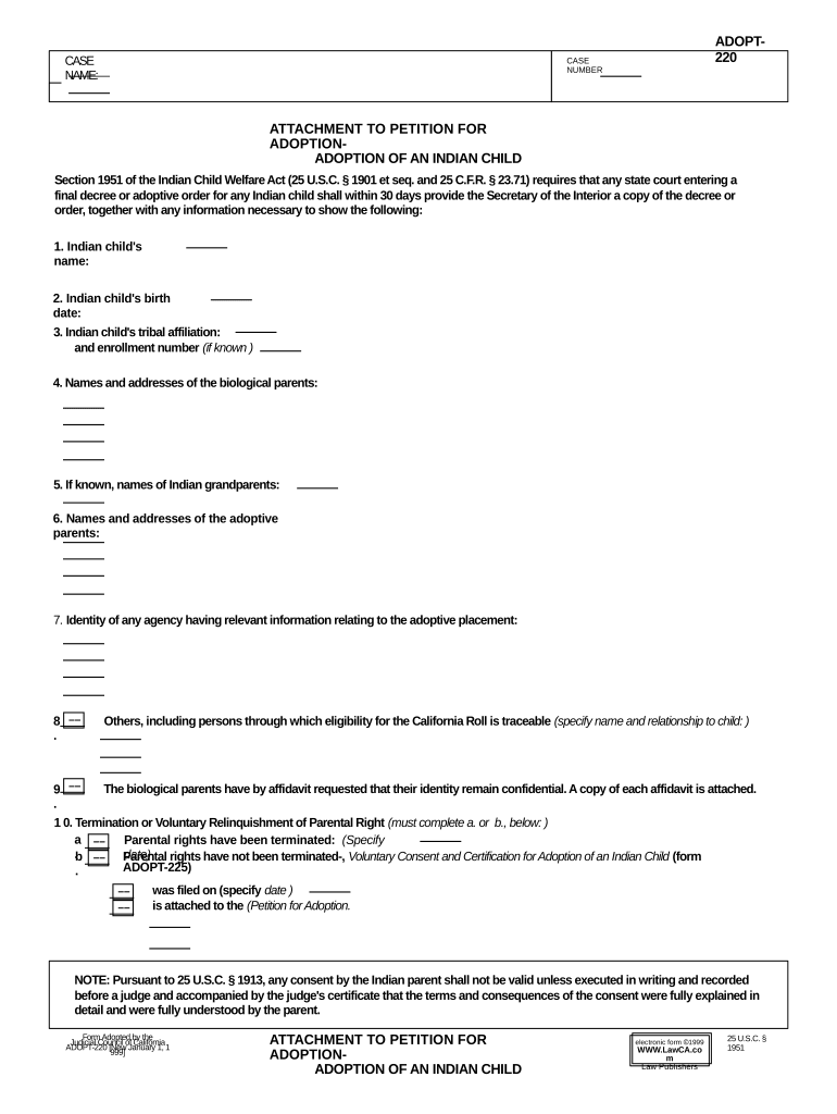 Adoption of Indian Child California  Form