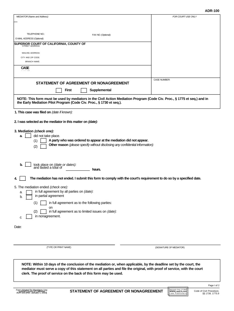 Ca Agreement  Form