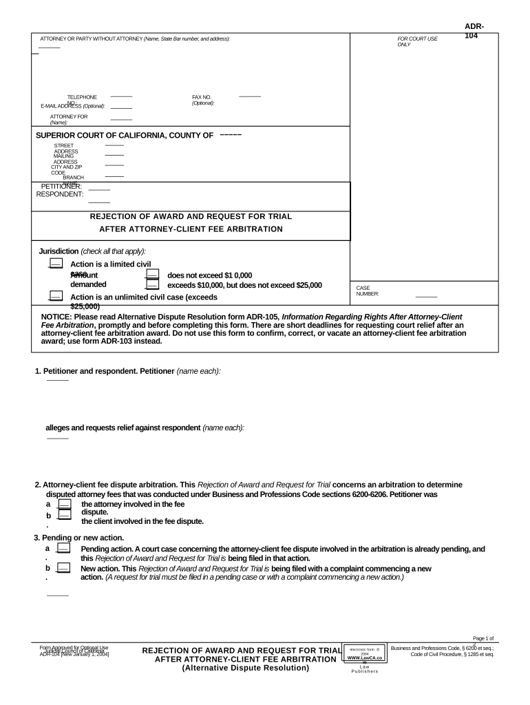 California Rejection  Form