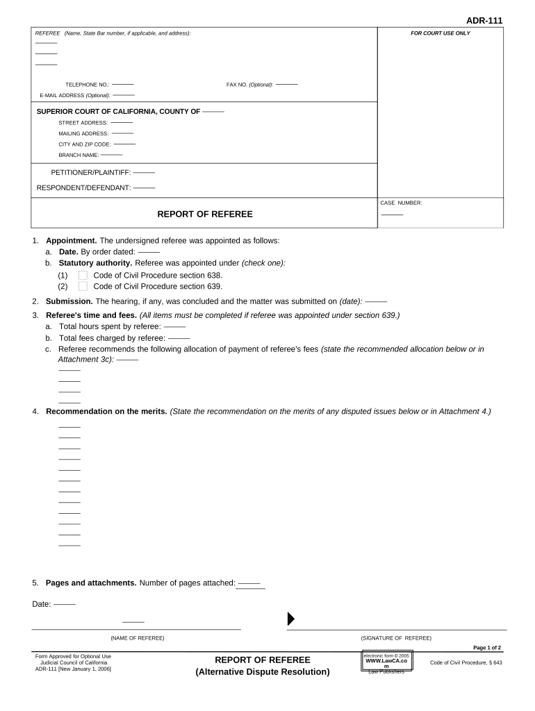Report of Referee California  Form
