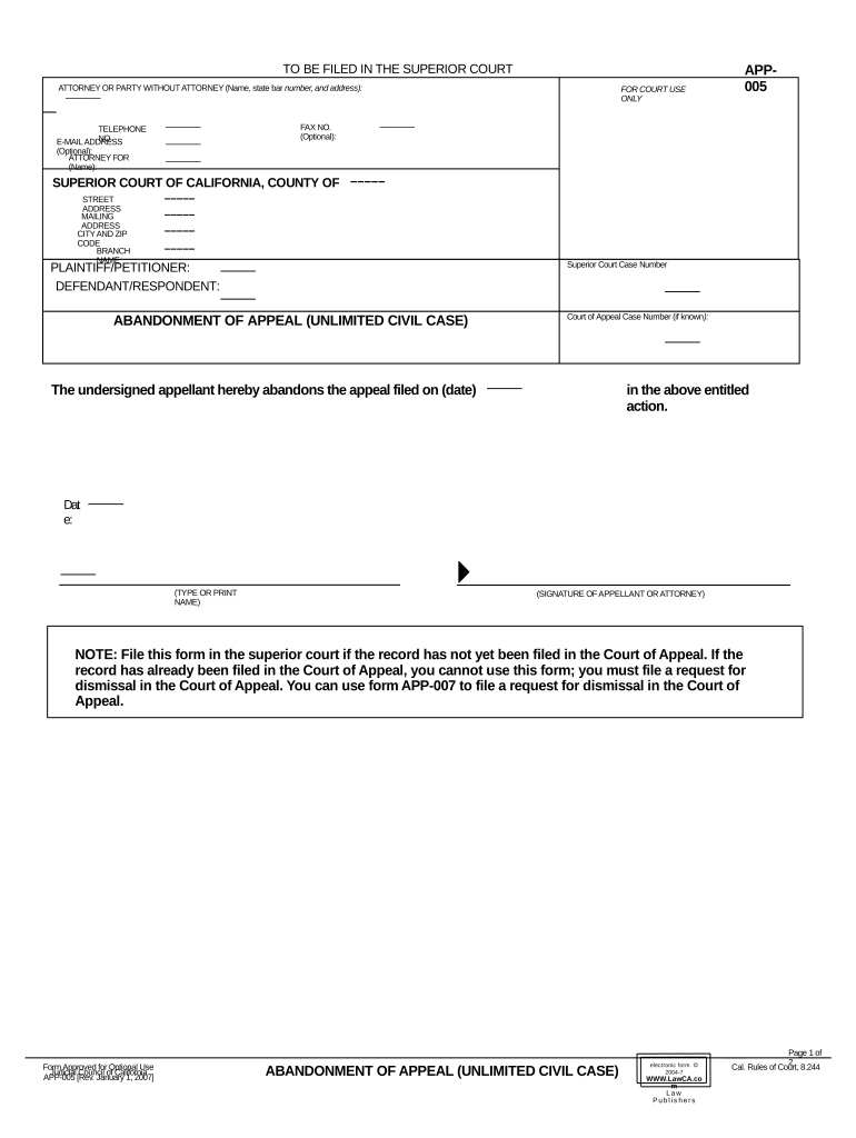 California Abandonment Civil  Form