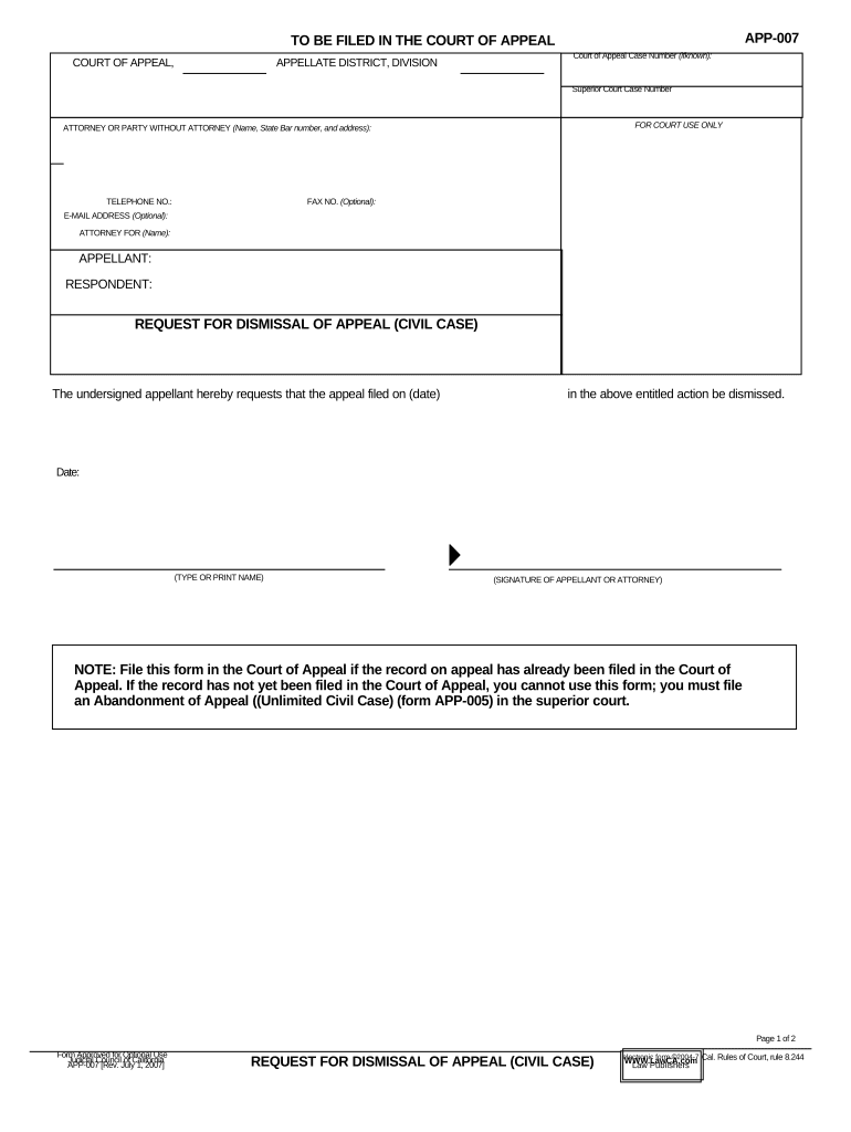 Request Dismissal in  Form