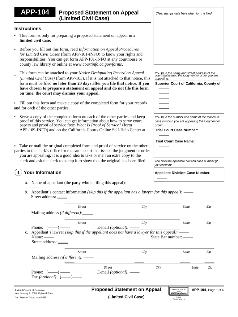 Appeal Limited Civil California  Form