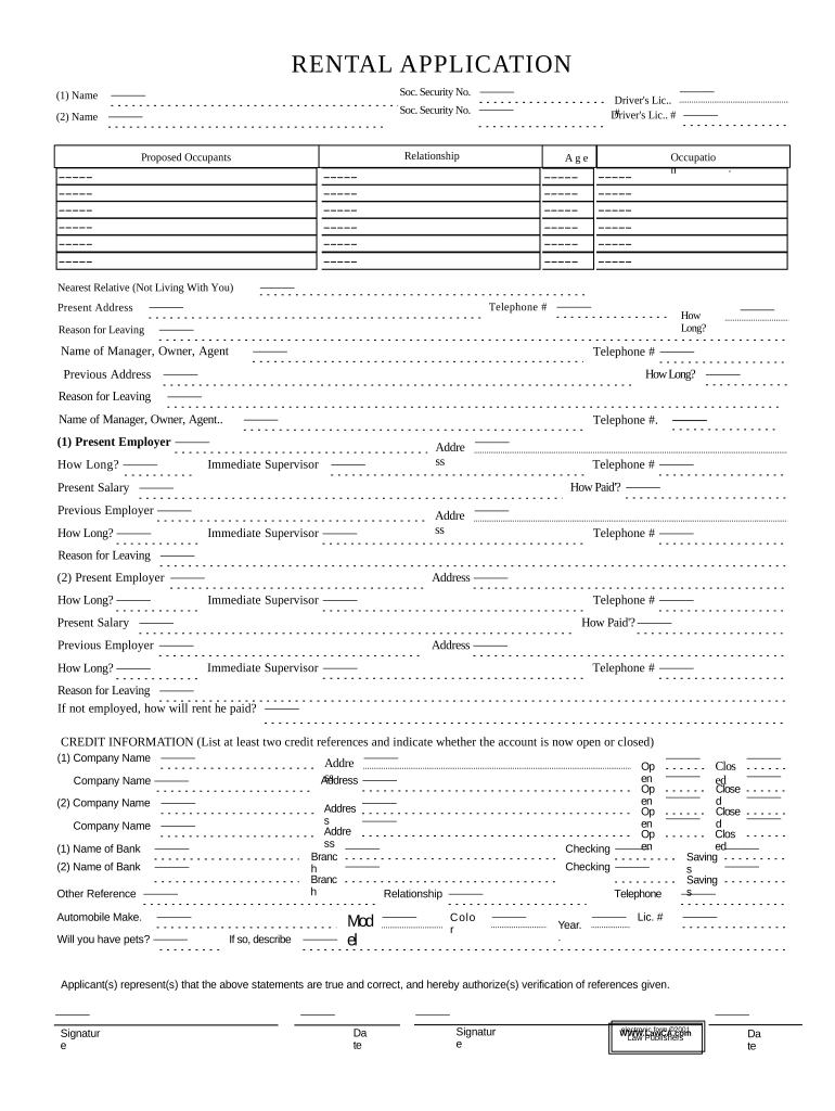 California Rental Application PDF  Form