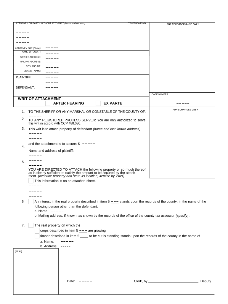 Writ Attachment  Form