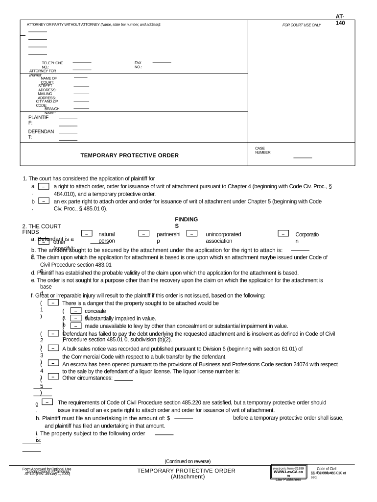 Ca Protective Order  Form