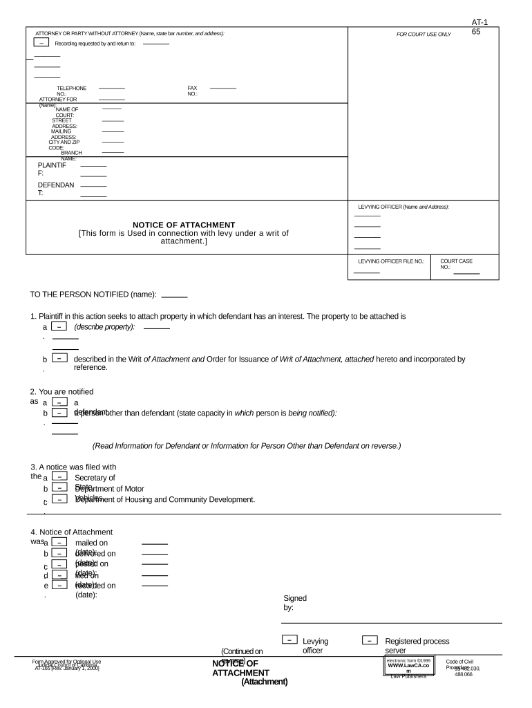 Notice of Attachment California  Form