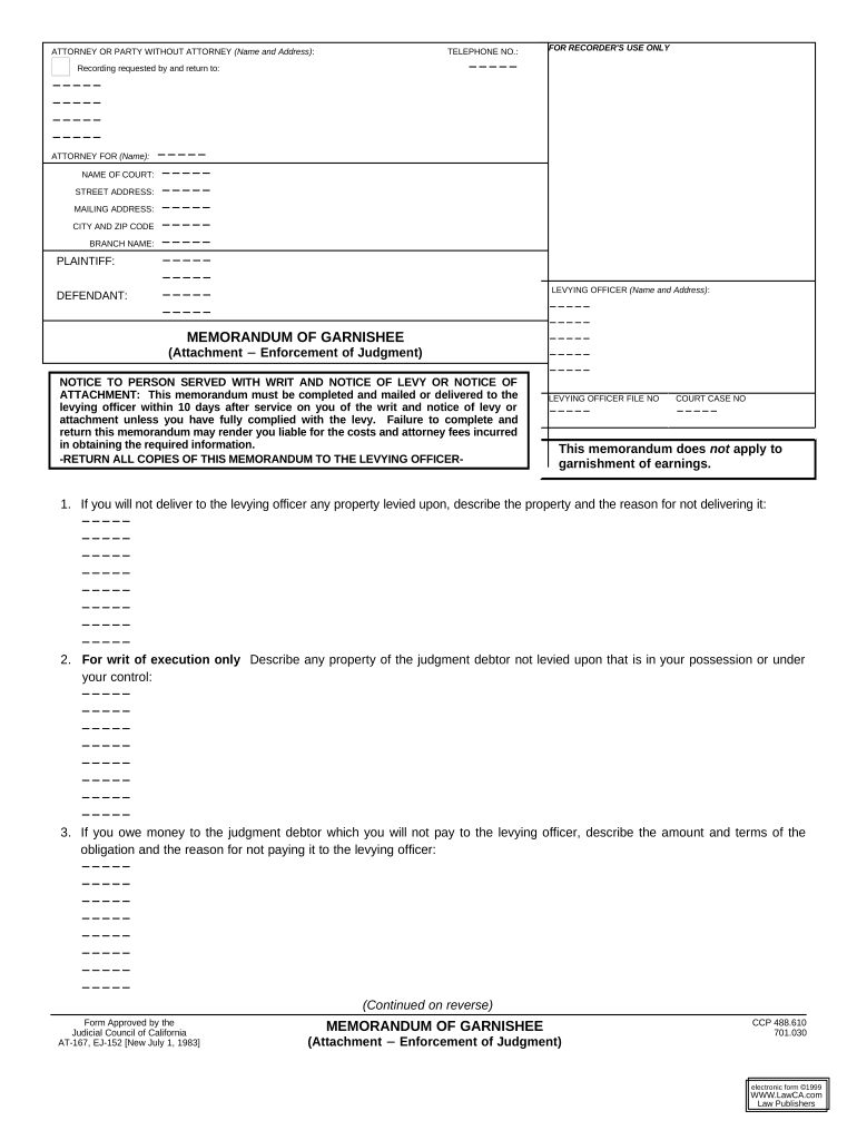 Ca Memorandum  Form