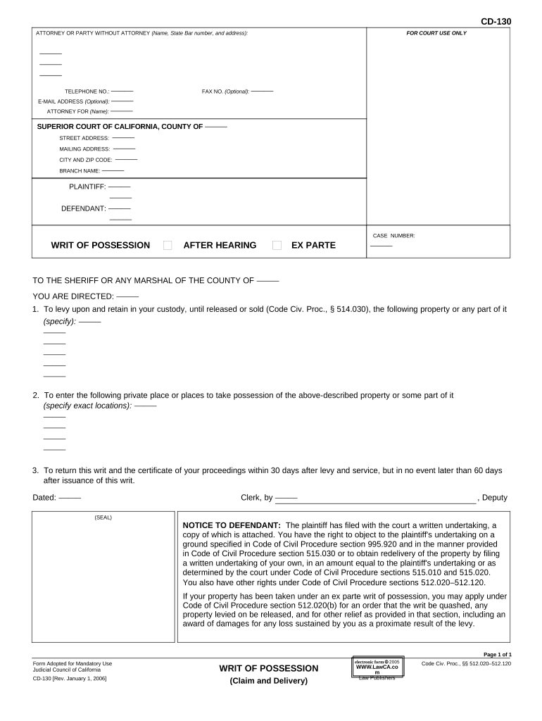 Ca Writ  Form