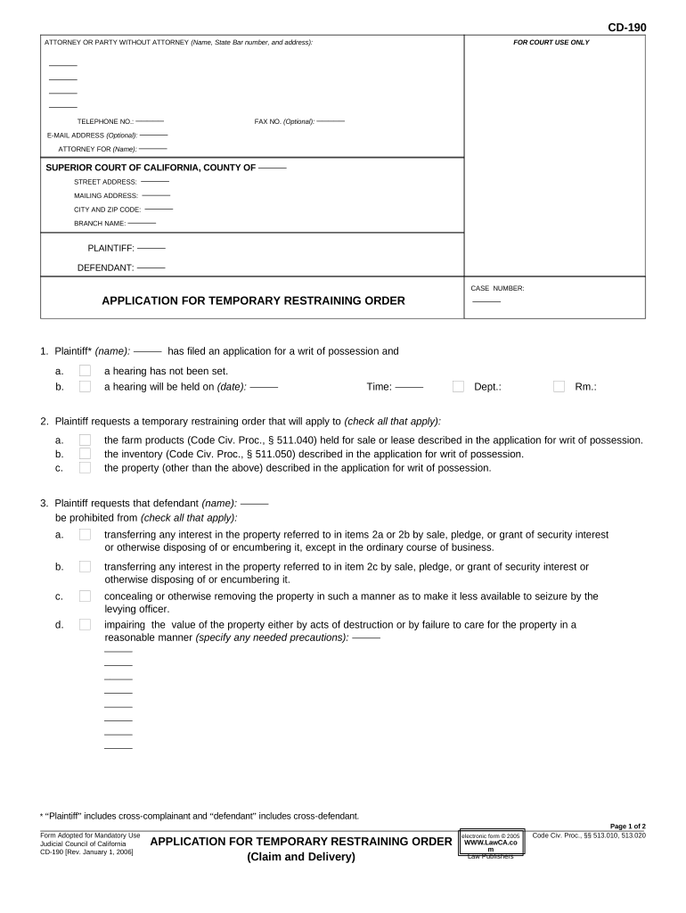 Declaration Restraining Order Sample  Form