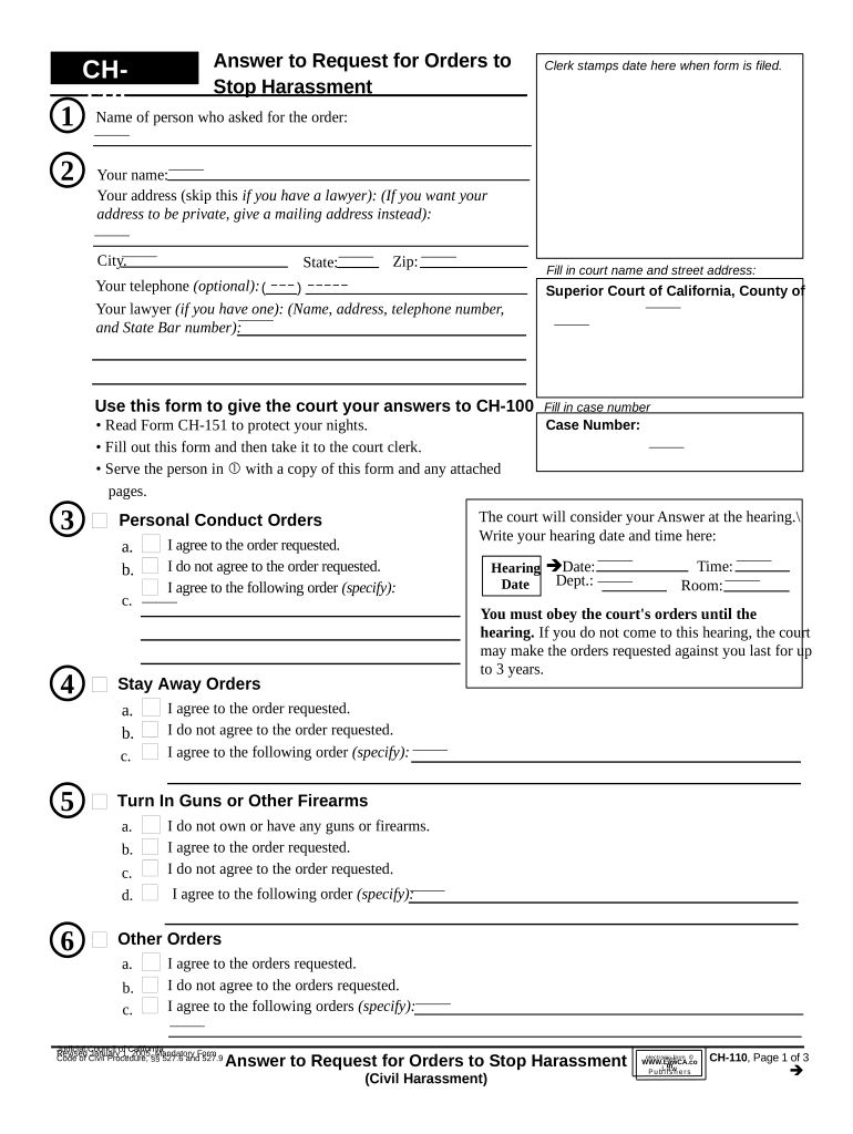 California Restraining Order  Form