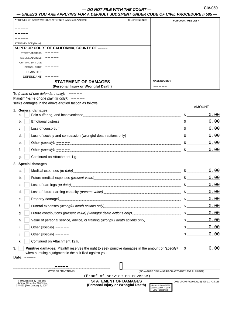 Ca Personal Injury  Form