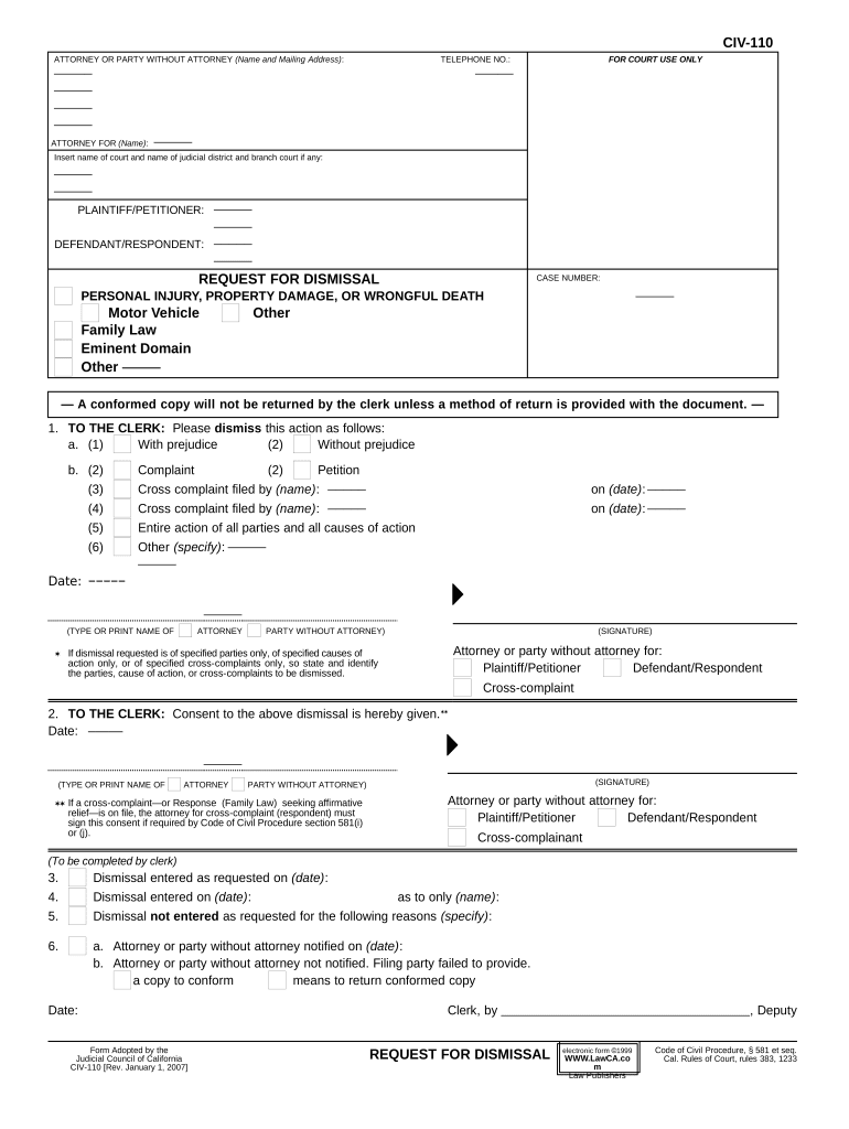 California Request Dismissal  Form
