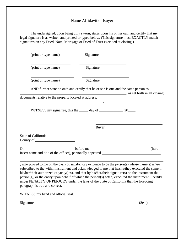 Name Affidavit of Buyer California  Form