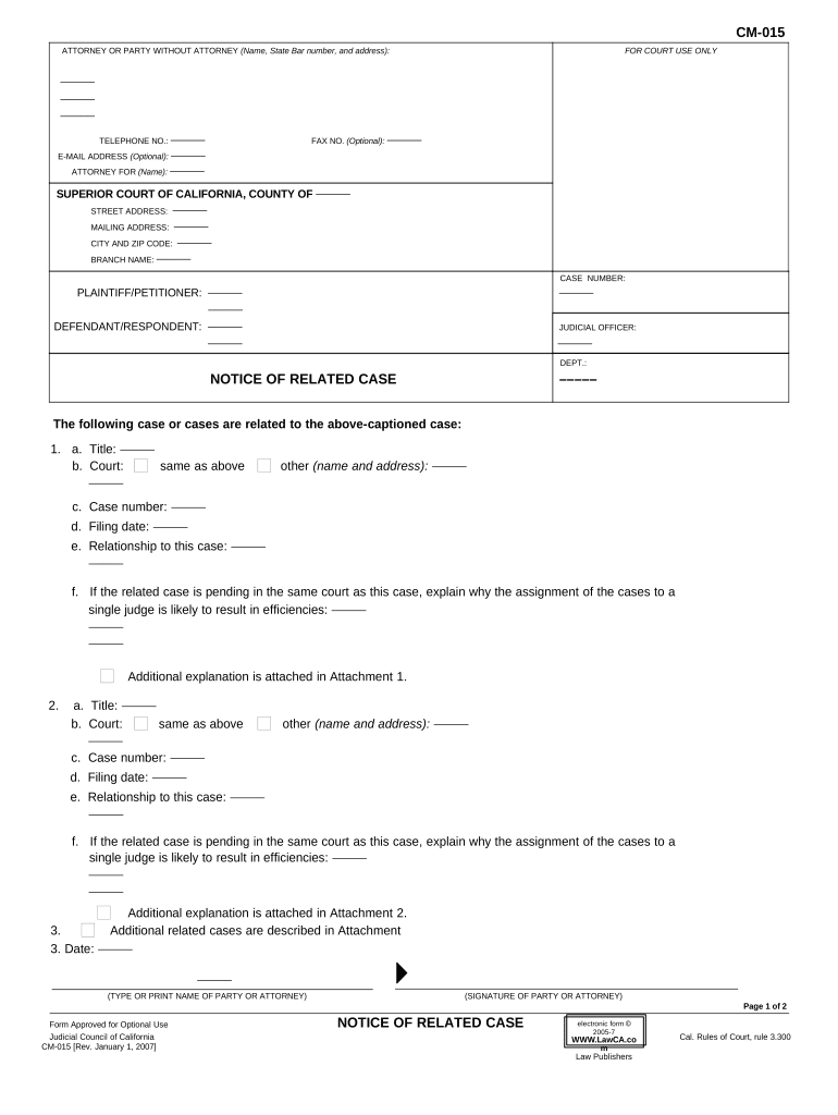 Notice Related Case  Form