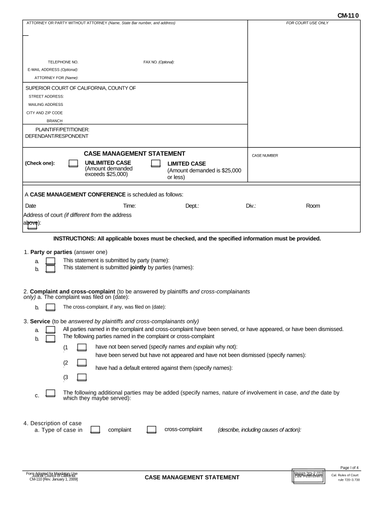 Fill and Sign the California Case Form