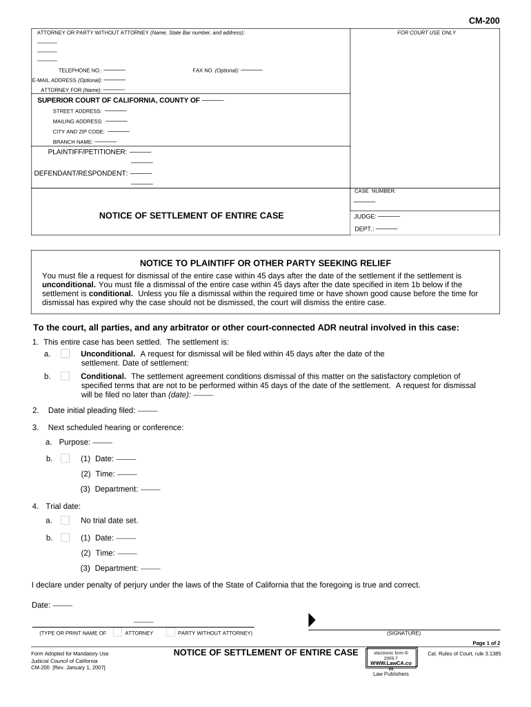 California Notice Settlement Form