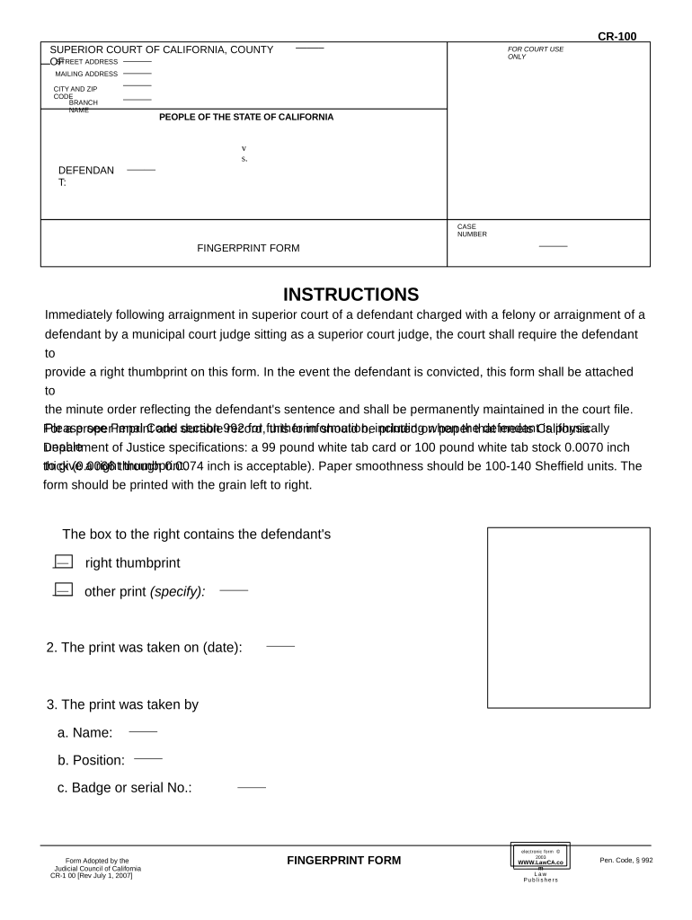 Ca Fingerprint Form