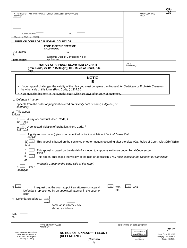 Appeal Felony  Form