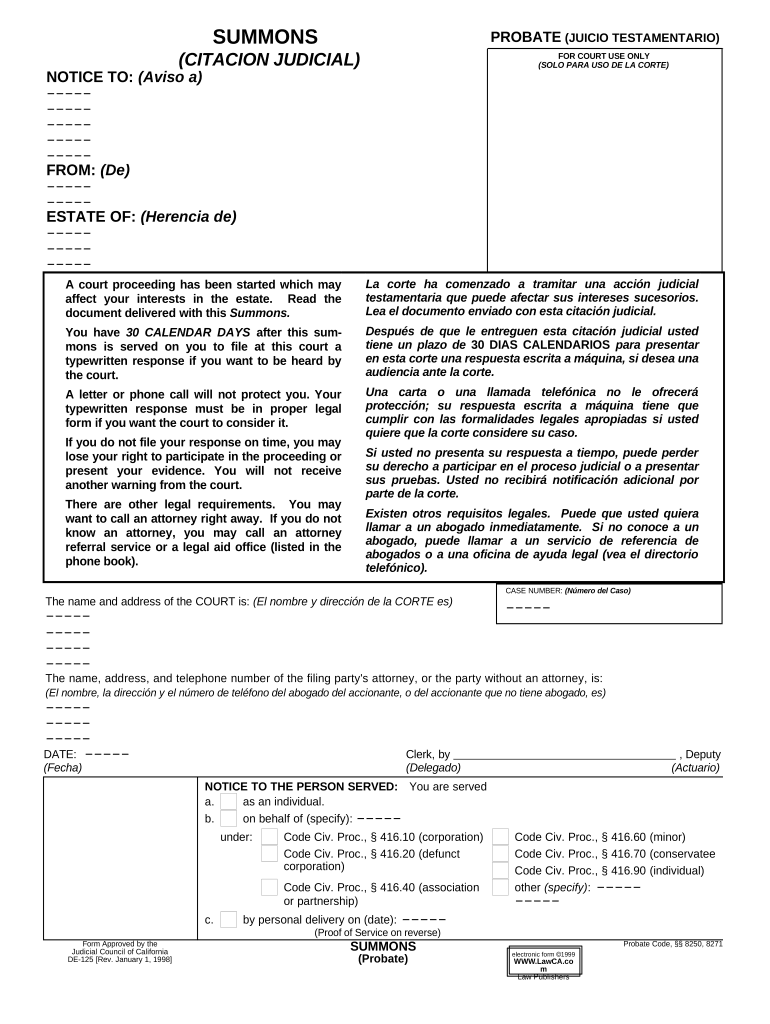 Summons Probate  Form