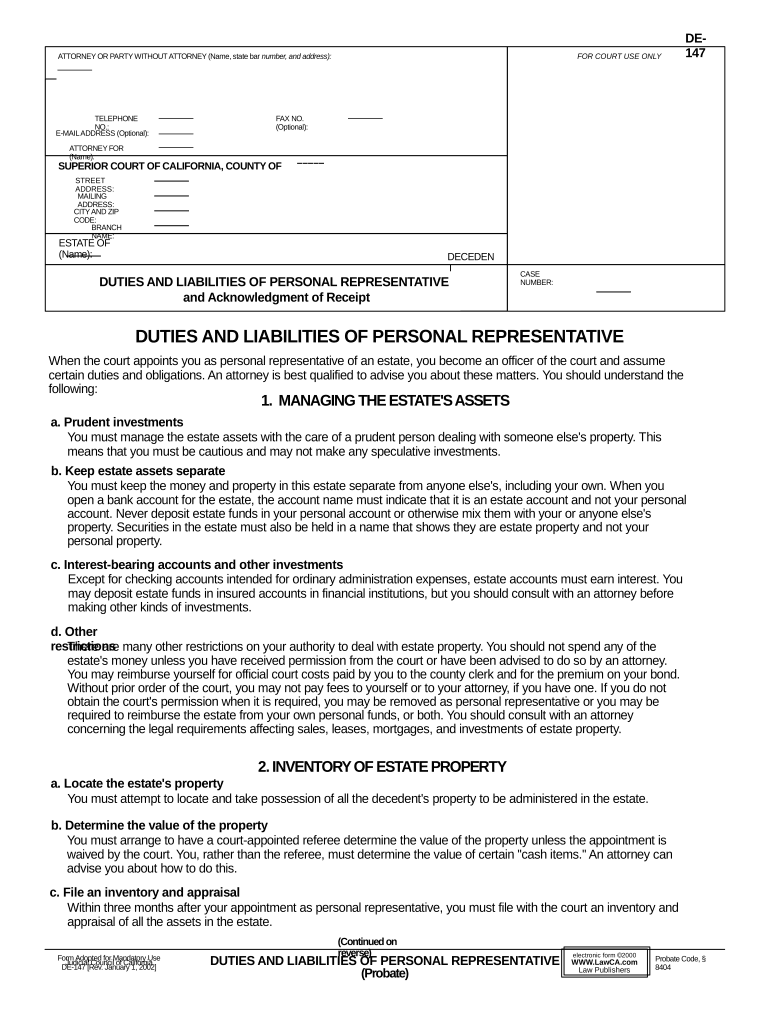 Ca Personal Representative  Form