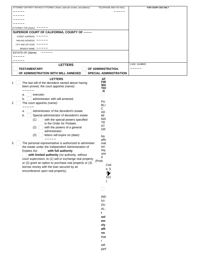 Fill and Sign the California Letters Testamentary Form