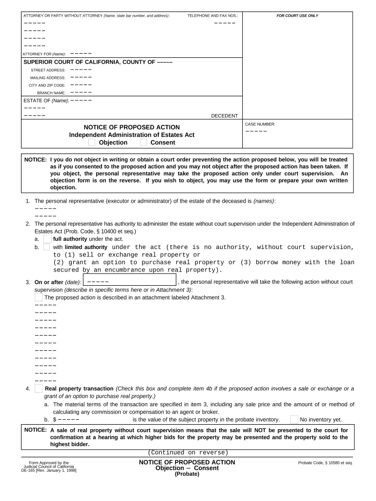 Notice Proposed Action  Form
