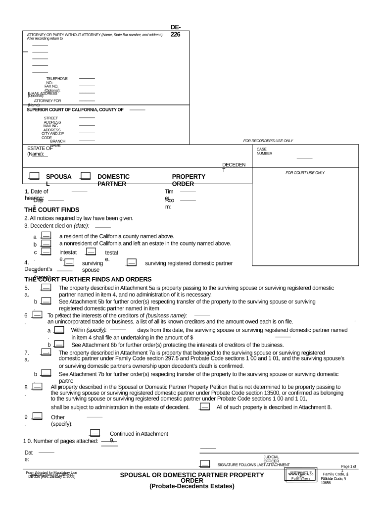 California Spousal Property Order  Form