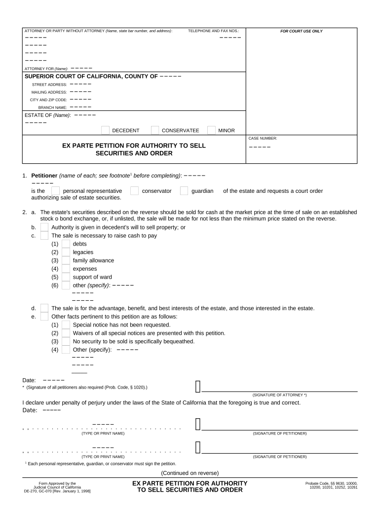 Ex Parte Court  Form